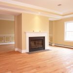 Light brown room with fireplace